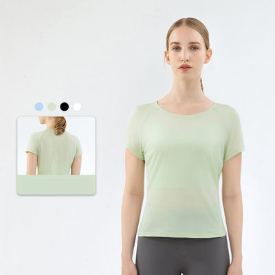 Green Nylon Ladies Yoga Tops Women Fitness Short Sleeve T Shirts
