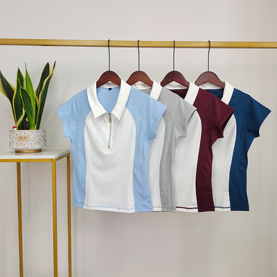 Stitching Contrast Color Horse Riding Polo T Shirts Short Sleeve Base Layer