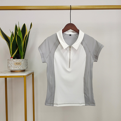 Stitching Contrast Color Horse Riding Polo T Shirts Short Sleeve Base Layer