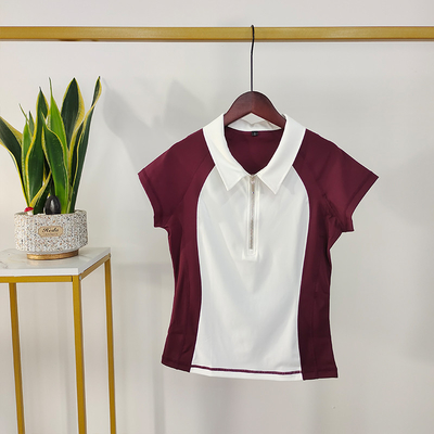 Stitching Contrast Color Horse Riding Polo T Shirts Short Sleeve Base Layer
