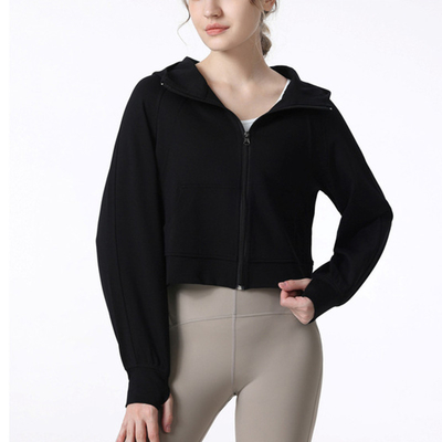 Black Custom Women Running zipper Jacket Quick Dry Yoga Sports Top