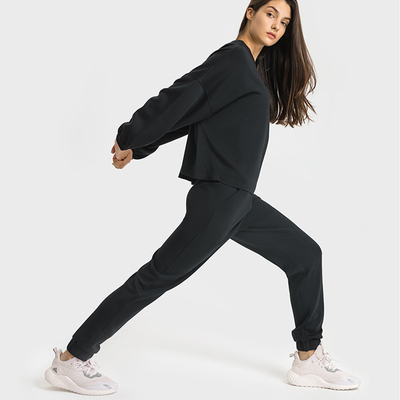 Black Hoodies Pullover Women Crewneck Long Sleeve Casual Tops Workout