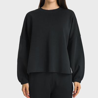 Black Hoodies Pullover Women Crewneck Long Sleeve Casual Tops Workout
