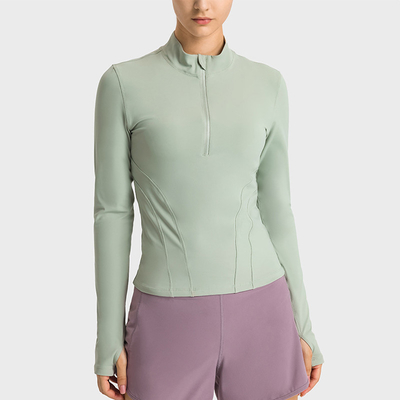 Stand Collar Hidden Zip Horse Riding Tops Stretch Equestrian Base Layer Active Stretch
