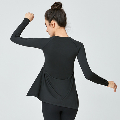 One Side Pleated Women Yoga Tops Long Sleeve Split Sports Breathable