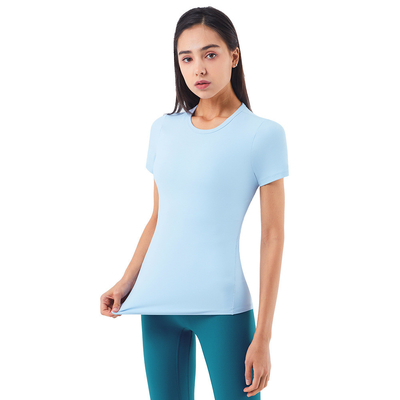 Polyester Ladies Yoga Tops Naked Feeling Slim Short Sleeve Sports Tops