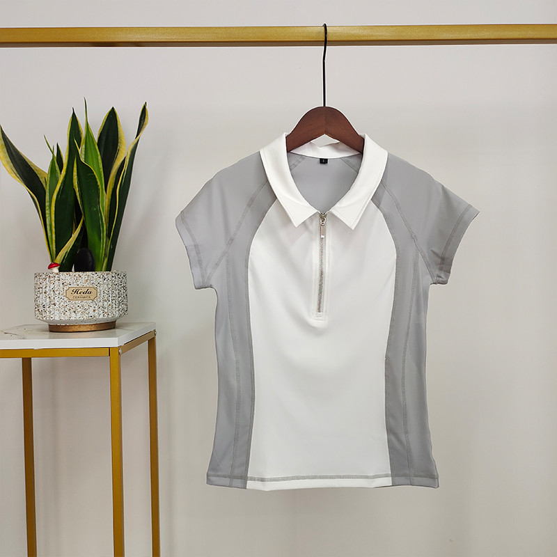 Stitching Contrast Color Horse Riding Polo T Shirts Short Sleeve Base Layer
