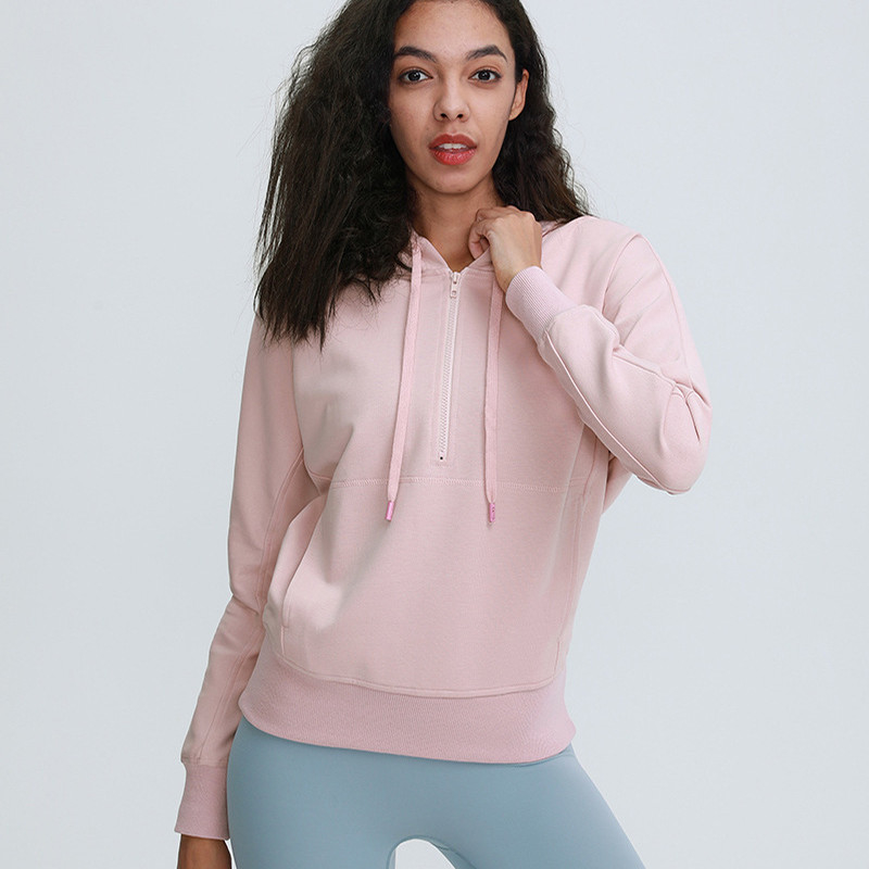 Pink Sports Loose Hoodie With Pocket Women's Training Running Sweater