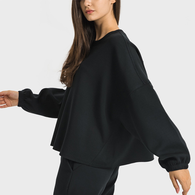 Black Hoodies Pullover Women Crewneck Long Sleeve Casual Tops Workout